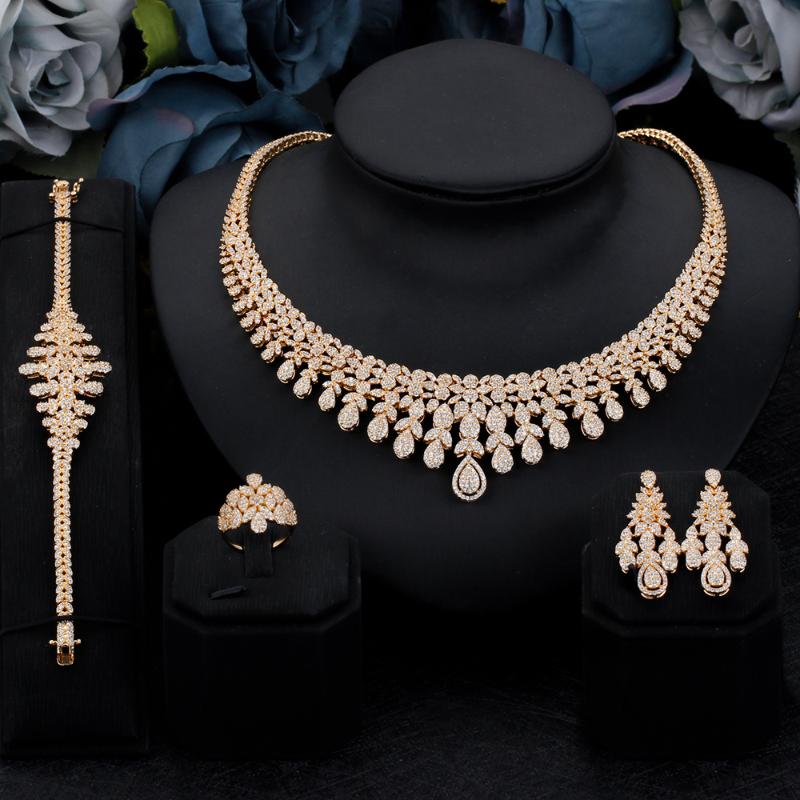 

Earrings & Necklace Romantic Elegant Jewelry Sets Cubic Zirconia Charm Bridal Dubai Jewellery For Women Accessory Wedding Engagement, As pic