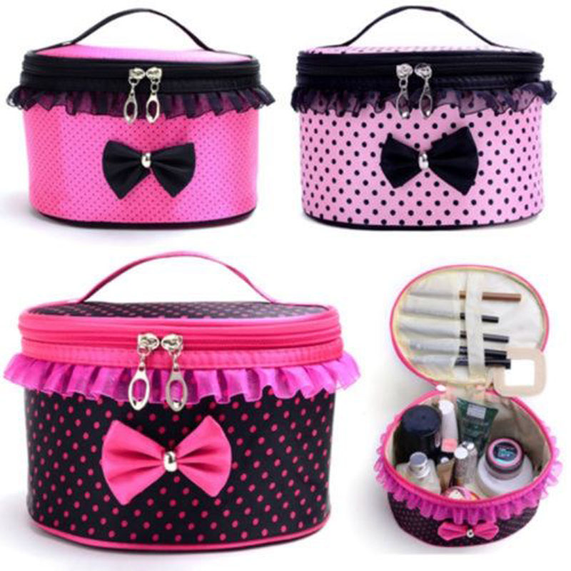 

VS New bowknot makeup bagBlack Point cosmetic bag Flip Barrel Bag famous designer toiletry bag Portable Multifunctional Finishing bags