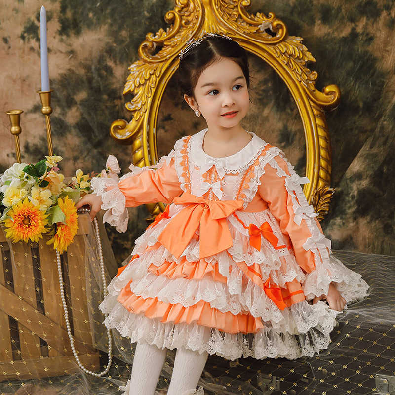 

Spanish Baby Dress Royal Girls Lolita Princess Ball Gown Children Birthday Baptism Party Dreeses Kids Spain Boutique Clothes 210615, Orange