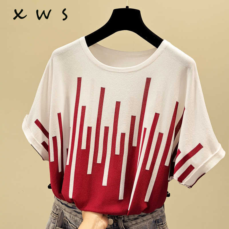 

summer thin Sweaters and Pullovers o neck Short Sleeve striped Women Cashmere Sweater Female Brand Jumpers female sweater 210604, Red