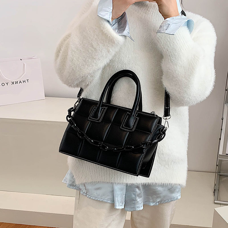 

Crossbody Bag 2021 Fashion High Quality PU Leather Women's Designer Shoulder Lady Chain Lattice Totes Handbags, Black