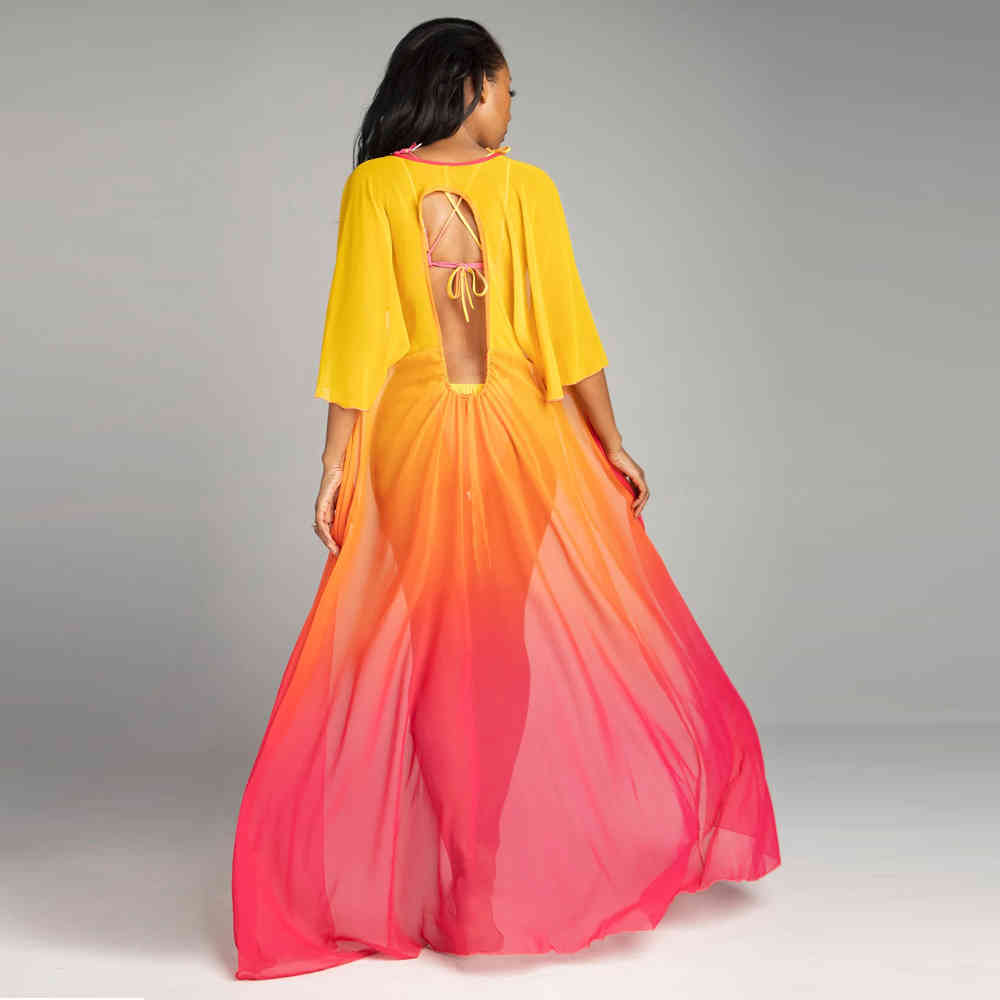 

Gradient Color Bikini Beach Cover Up Tunics for Long Kaftan Robe De Plage Sarong Swimsuit -ups 210520, Only cover up