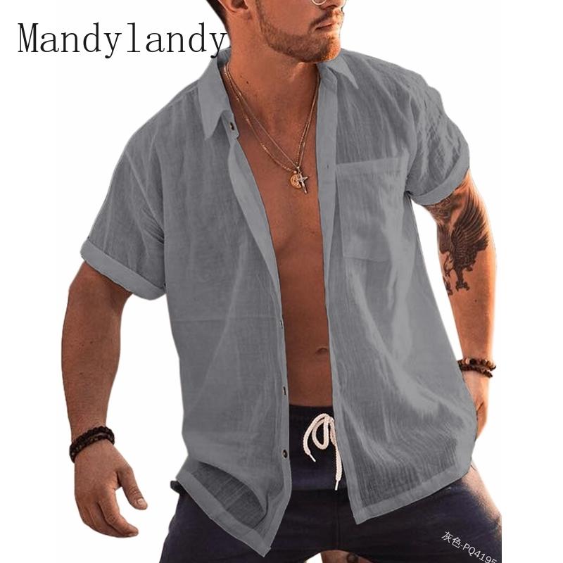 

Men's Casual Shirts Mandylandy Shirt Summer Fashion Short Sleeve Pocket Turn-down Collar Solid Color Men's Loose Single-Breasted, White;black