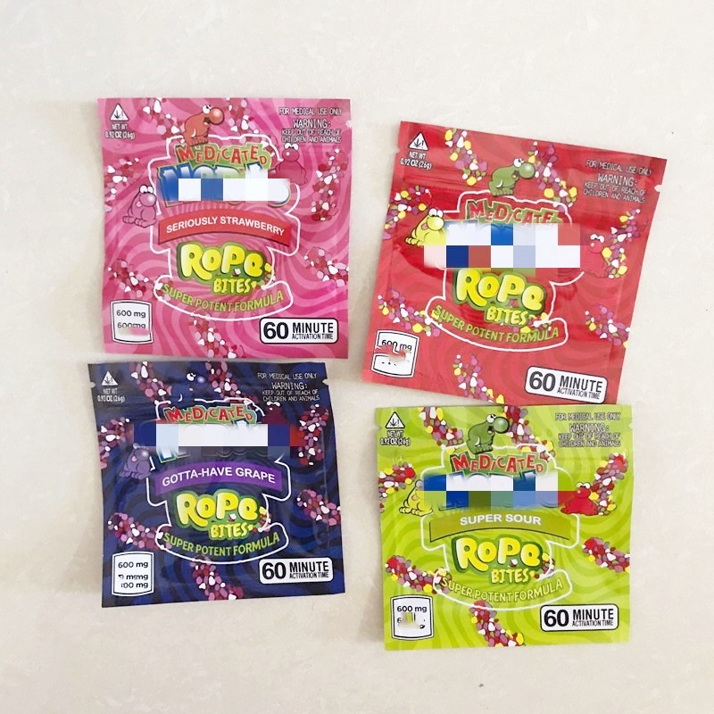 

Nerds Rope Bites Bag Square Gummy Medicated Skittles Rainbow Empty Trolli Trilli warheads airheads Mylar Bags Packaging 400mg 408mg
