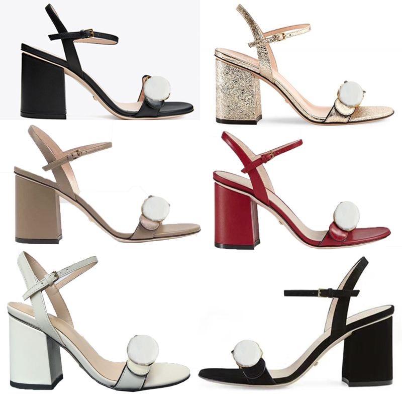 

2021 High Heels Sandal Party Fashion 100% leather Dance Shoe Sexy 7.5cm suede women' metal buckle thick heel wome' shoes large 35-42 with frame, Box