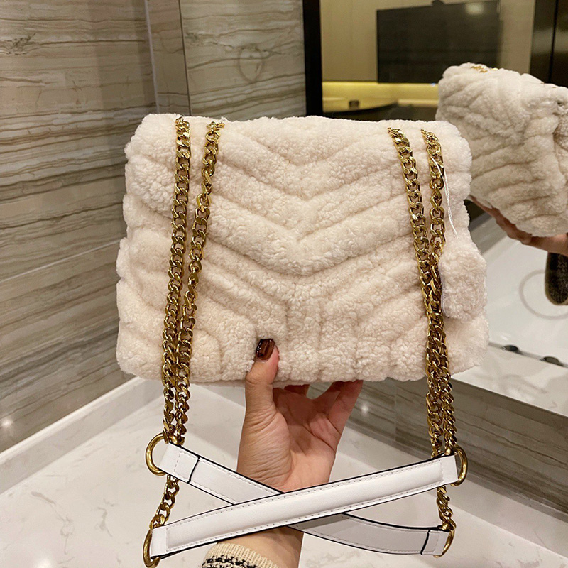 

Winter Designer Plush bag Brown Lambwool Bags Loulou Fashion Vintage Luxury Design Multi Purse Pochette Cross Body pocket Retro style, Black