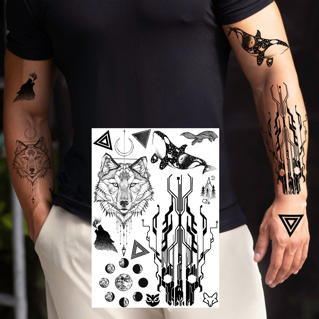 

Waterproof Temporary Tattoos sticker tattoo stickers For Kids Women men arm Body Art Face Tatoos Realistic Fake sleeve tatoo Washable Geometric Flower Wolf
