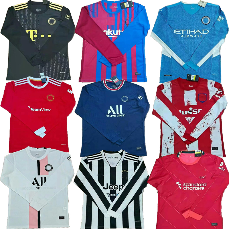 

Juventus Barcelona Liverpool Long sleeve soccer Jersey 21 22 Home away Black white yellow red purple Manchester United Tottenham 2021 2022 F, Black;yellow