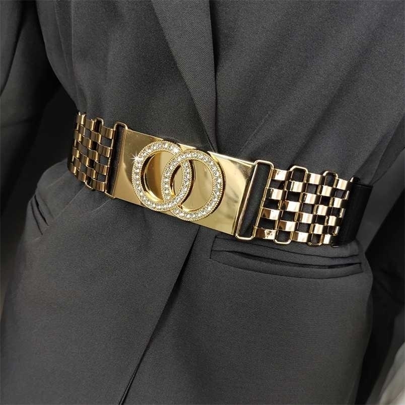 

Elastic Plus Size Belts For Women High Quality Waist Corset Belt Wide Stretch Cummerbunds Gold Chain Ceinture Femme Easy Strap 220210, Black