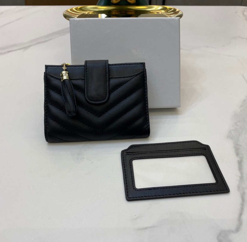 

2021 Wallets Fashion Designer Lady Black Classic Caviar Leather Quilted Wallet Small Coin Purse Women Clutch with Box sl portefeuille