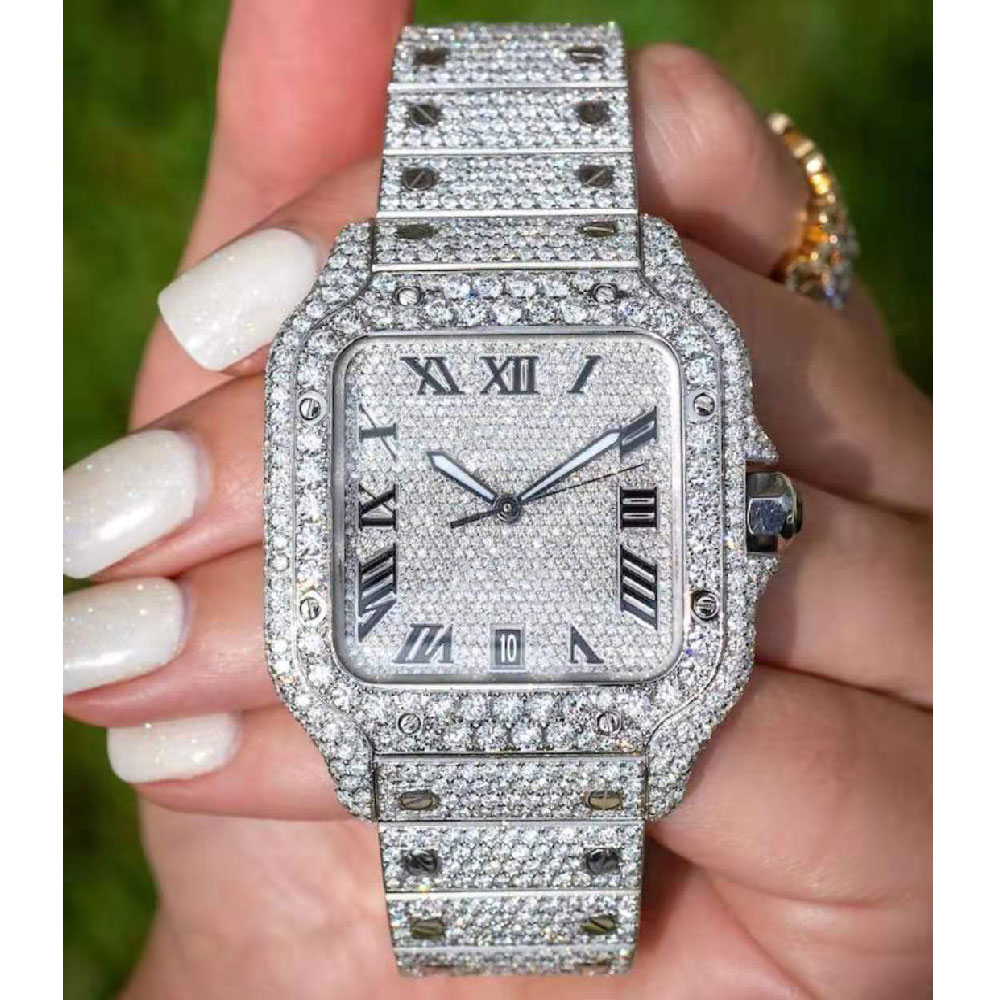 

Mens Watch Automatic Mechanical Watches 42mm With Diamond-studded Steel Women Wristwatches Bracelet Montre de Luxe Full Diamond Top Quality, Customize