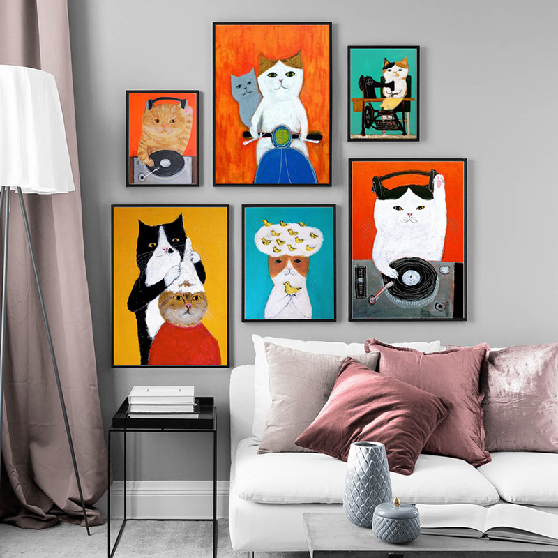 

Cartoon Leuke Kat Graffiti Art Posters En Prints Canvas Schilderij Muur Foto Voor Woonkamer Kid 'S Slaapkamer Cuadros Thuis decor