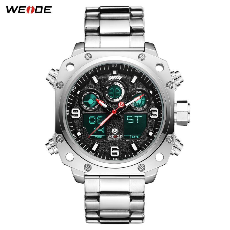

Wristwatches WEIDE Fashion Sport Watch Casual Business Auto Date Stopwatch Analog Digital Stainless Steel Quartz Wristwatch Relogio Masculin, Red
