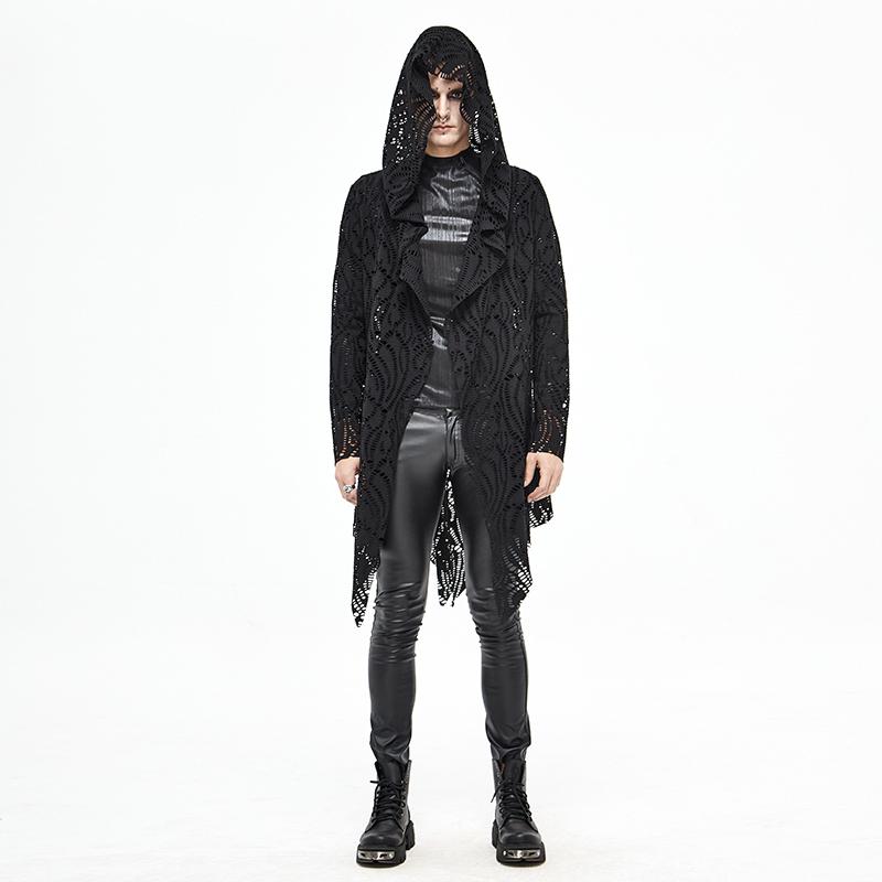

Men's Vests Gothic Dark Coat Cloak Long Spring And Autumn Thin Section Hollow Lace Irregular Jacket Wizard, Black