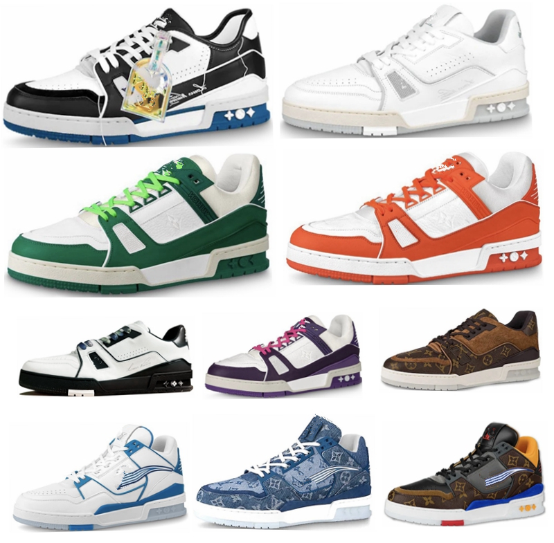 

Luxury Brand Sneakers Shoes Designer Sneaker vuittons Men White High To Printing Embossed Grained Platform Shoe Suede Calfskin Leather Lace up Trainers, 35