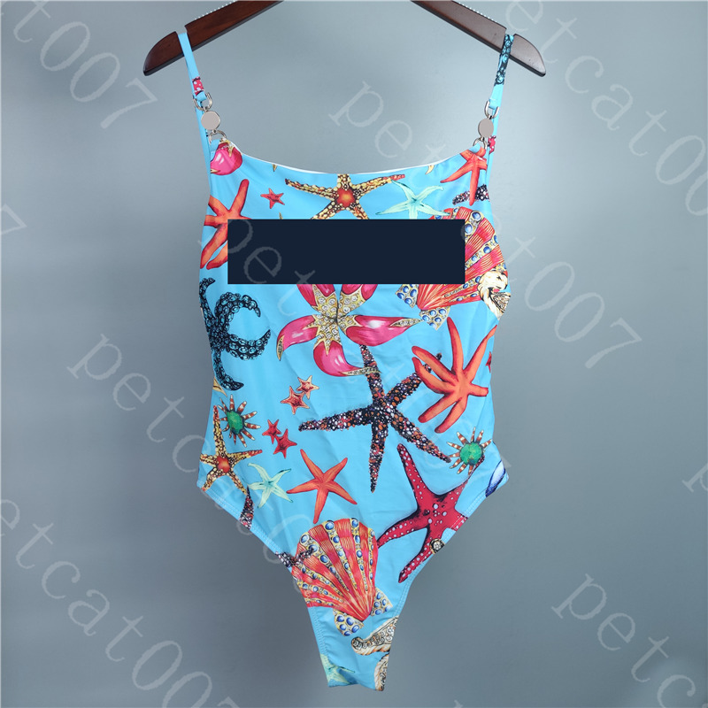 

Starfish Print Swimwear One Piece Sexy Sling Women Swimsuit Suit Textile Letter Logo Womens Bikini Swimsuits, Please contact me real pictures