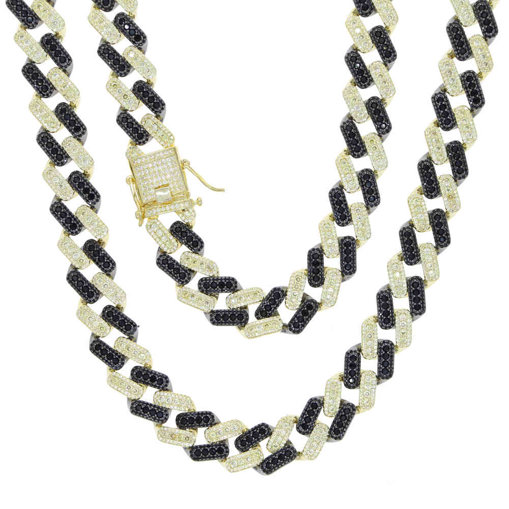 

New necklace for men fashion hip hop two tone color cuban link chain black white cz iced out clear cz 5a cubic zircon jewelry X0509