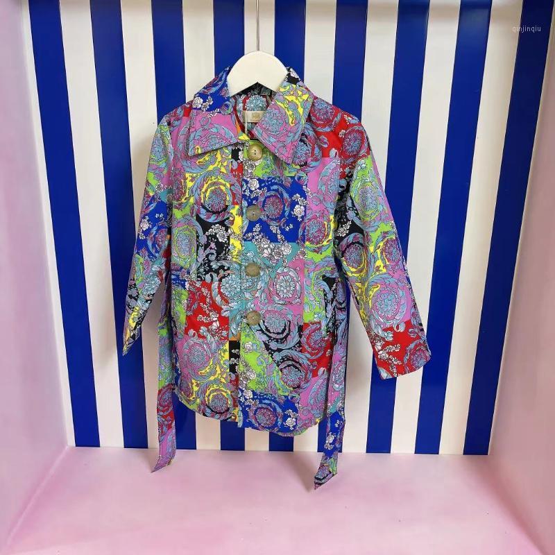 

Coat Girls Foreign Style Jacket 2021 Spring Print British Wide-sleeved Sports Casual Windbreaker Children's Wear, Blue;gray