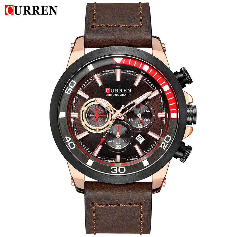 

CURREN Top Brand Luxury Men's Fashion Quartz Watch Men Leather Chronograph Sports Watches Male Military Clock Relogio Masculino 210517, Red blue