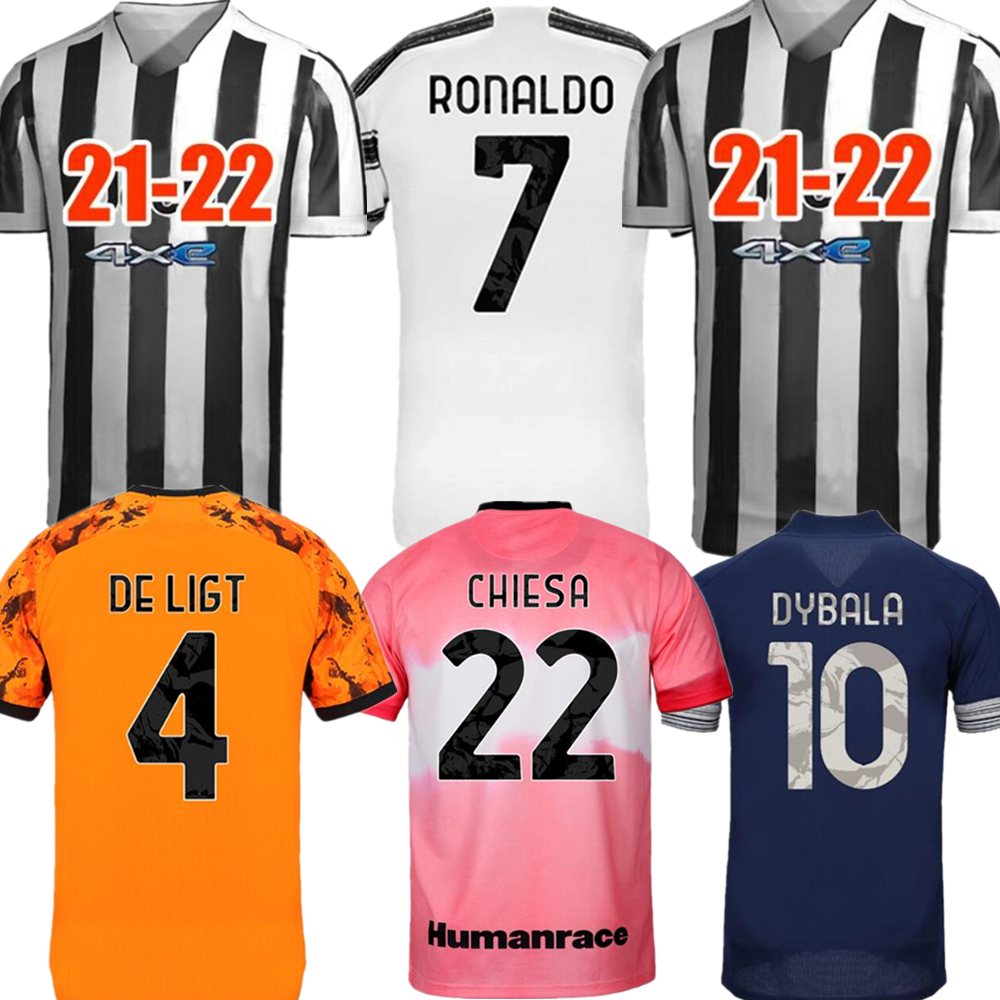 

RONALDO DE LIGT CHIESA Soccer Jersey 2021-22 Fans & Player Version Home Away Football Kit humanrace Pink soocer shirt, Black;yellow