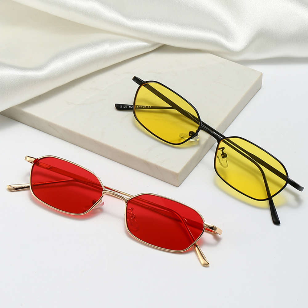 

Men's and women's Metal Oval narrow edge net Red Sunglasses Fashion Small Frame, White;black