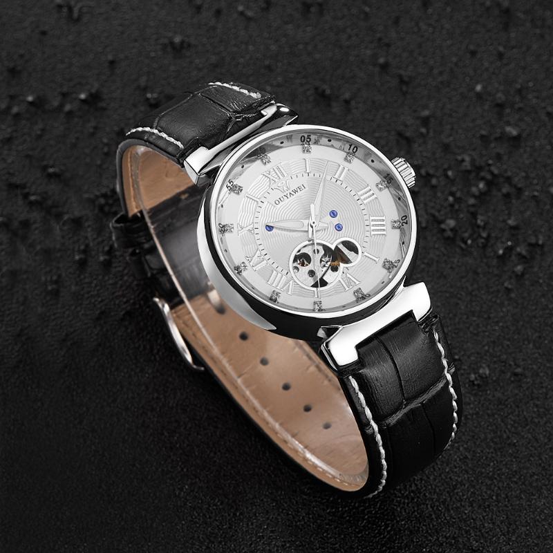 

Wristwatches Relogio Masculino OYW Luxury Mens Skeleton Automatic Mechanical Watch Men Leather Strap 30M Waterproof Fashion Male, Gold