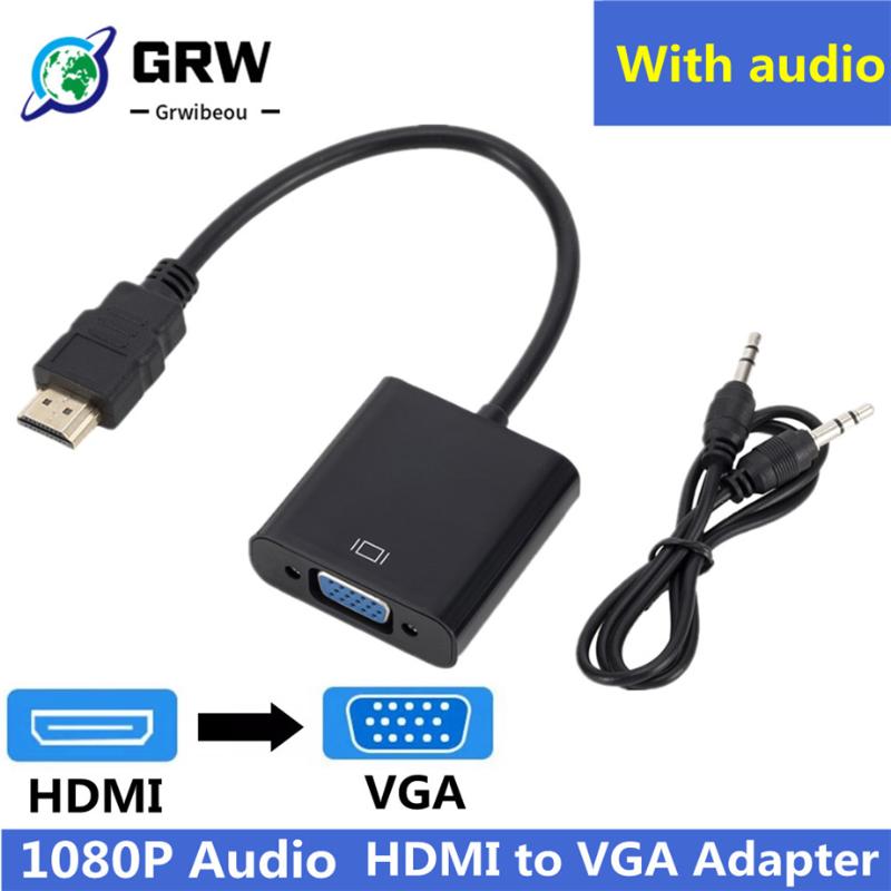 

-compatible TO VGA Adapter Cable Male Famale Converter 1080P Jack 3.5 AUX USB Power For PC Laptop Projector TV Audio Cables & Connectors