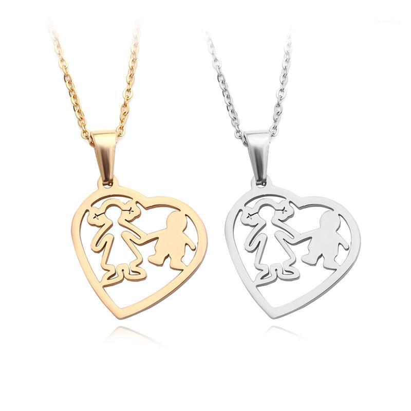 

Gold Hollow Mom Son Mother Daughter Heart Necklace For Women Men Stainless Steel Chain Necklaces Family Gift Chains