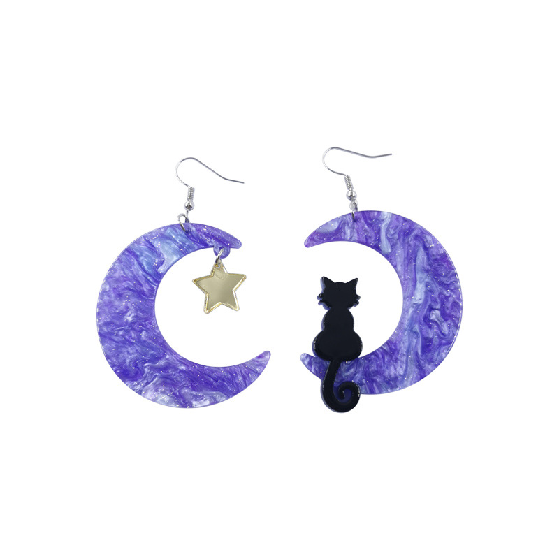 

Creative Charm Earrings Acrylic Personality Fun Cute Cartoon Moon Cat Asymmetric Pendant Earring Halloween Funny Alternative Advanced Simpl Ear Jewelry Gifts