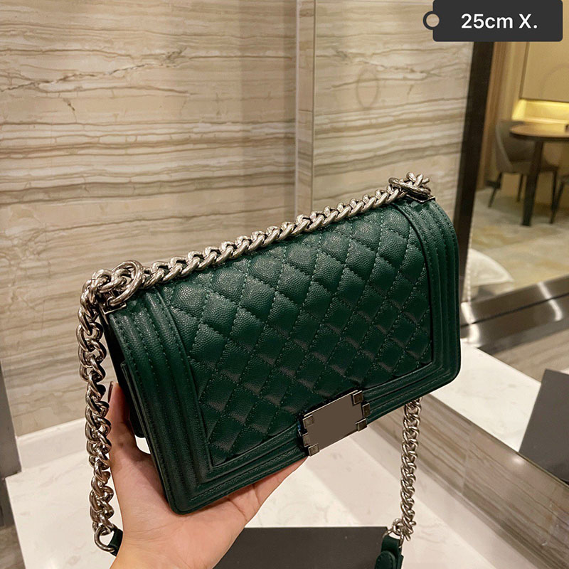 

Ladies Classic Single Falp Boy Bags Distressed Hardware Quilted Matelasse Chain Large Capacity Womens Famous Luxury Designer Calfskin Handbags 25C, Box