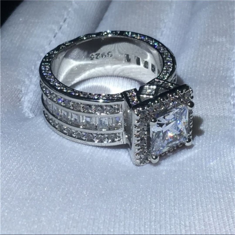 

Vintage Princess Diamond Ring Silver Rings Jewelry Engagement Wedding band Rings for Women Men Party Jewelry 830 T2