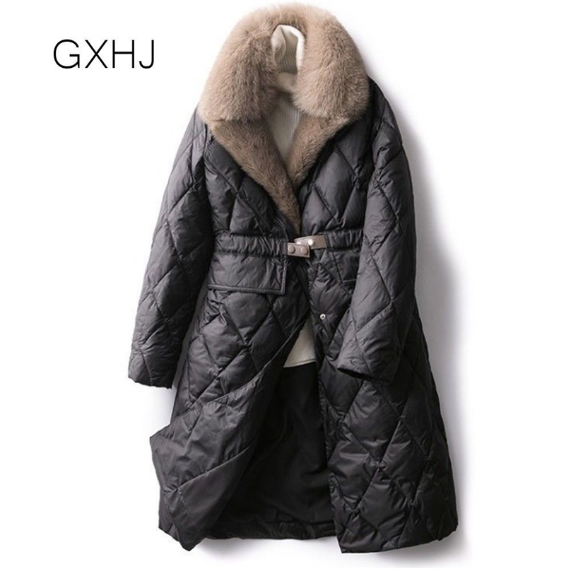 

GXHJ Womens Casual Elegant Coat Female Cotton-Padded Quilted Parka Jacket Down Padded Winter Outwear Fake fur collar 211018, Black
