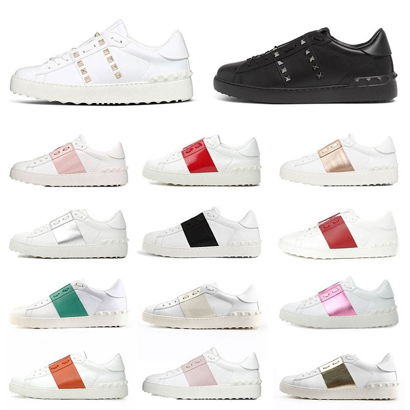 

Valentino Mens Womens Designer Dress Shoes Luxury Brand Red Bottoms Leather Spikes Black White Loafers Green Golden Orange Pink Sports Sneakers Trainers, Color # (1) leather spikes 35-46