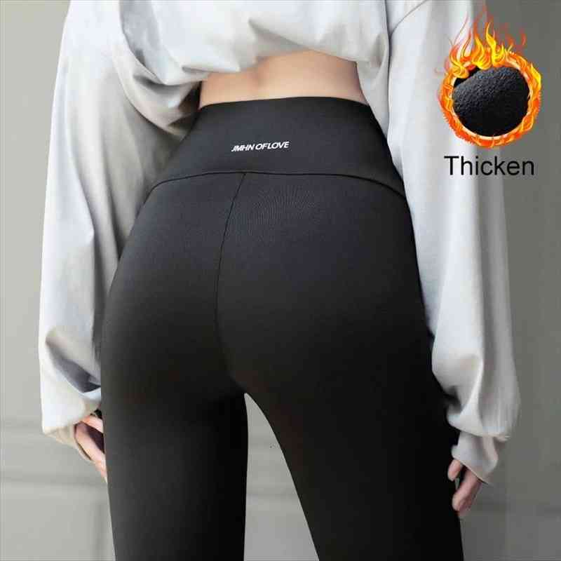 

fleece high waist women legging push up sport seamless fitness thermal pants warm tights for winter, Black