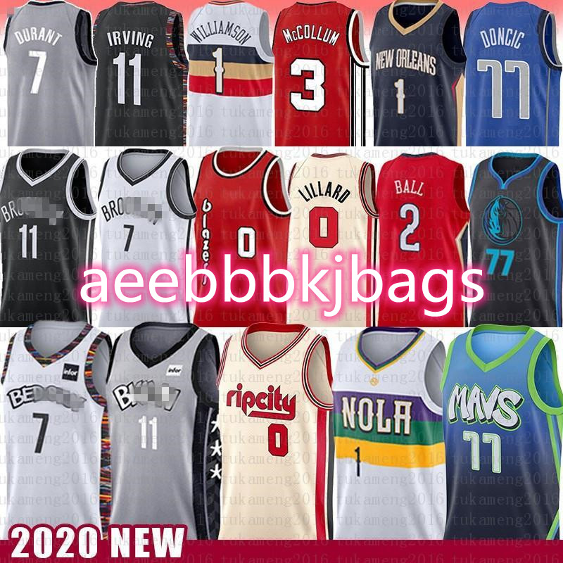 

Luka Damian Doncic Lillard Kyrie Kevin Irving Durant Jersey Zion Lonzo Williamson Ball CJ Carmelo 00 McCollum New Net Orleans Blazer Pelican, Black;red