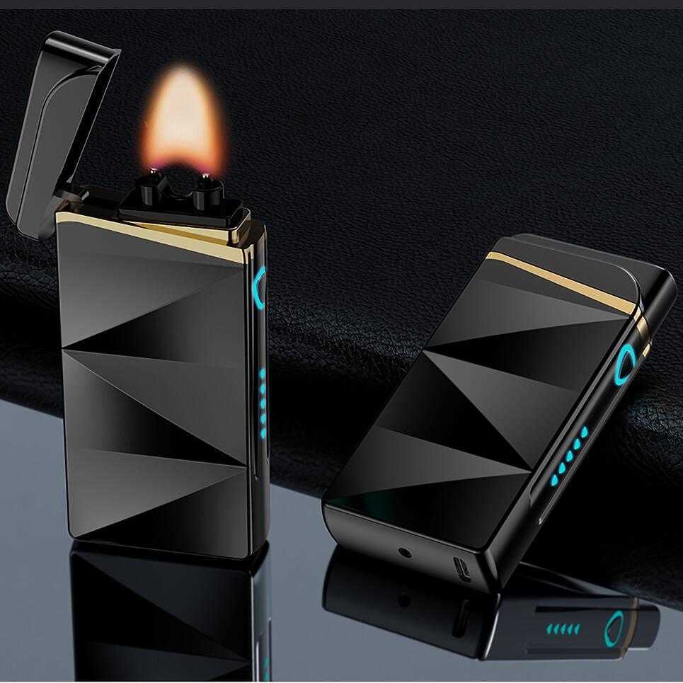 

Electronic USB Big Flame Luxury Lighter Pulse Windproof Double Arc Electric Lighters Plasma Flameless Christmas Gift 210724