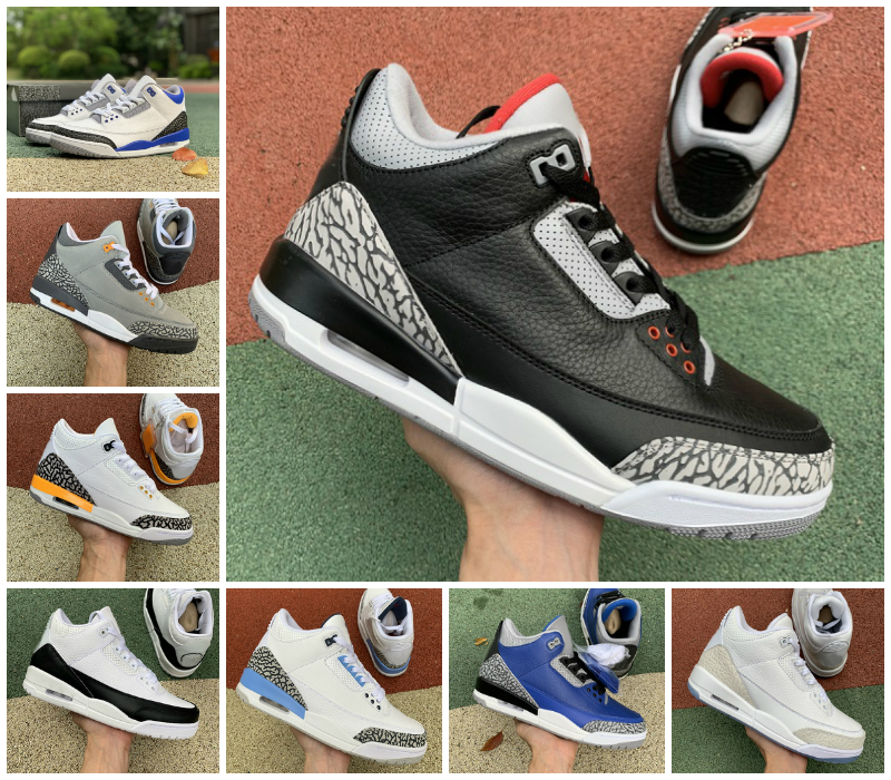 

Top Quality Black Cement 3 3s Racer Blue Mens Basketball Shoes Cool Grey A Ma Maniere UNC White Fragment Knicks Jumpman Georgetown Fire Red