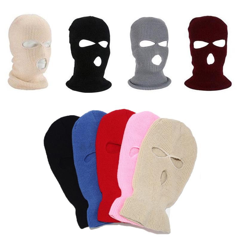 

Caps & Hats Kids 3 Hole Full Face Mask Adult Knit Hat Beanie Cap 17 Colors Children Bonnet Windpoof Ski Cycling Hood, Yellow