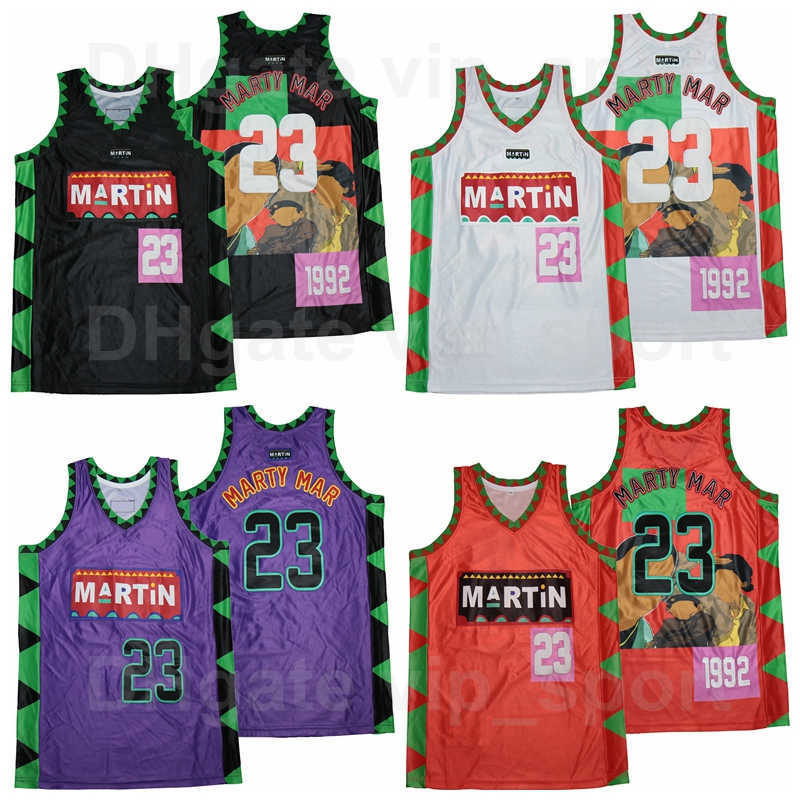 

Basketball 23 Marty Mar Lawrence Authentic Jersey Martin Payne 1992 90' TV Show Team Away Black Red White Purple Breathable High Quality, 23 purple