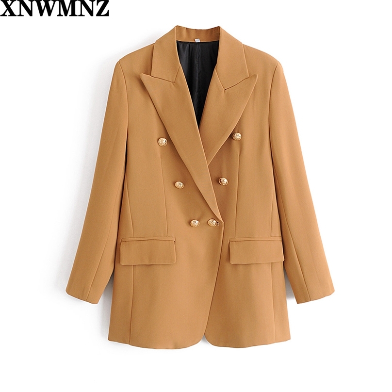 

Women Fashion Office Wear Double Breasted Blazers Coat Vintage Long Sleeves Pockets Female Outerwear Chic Tops 210520, Picture color