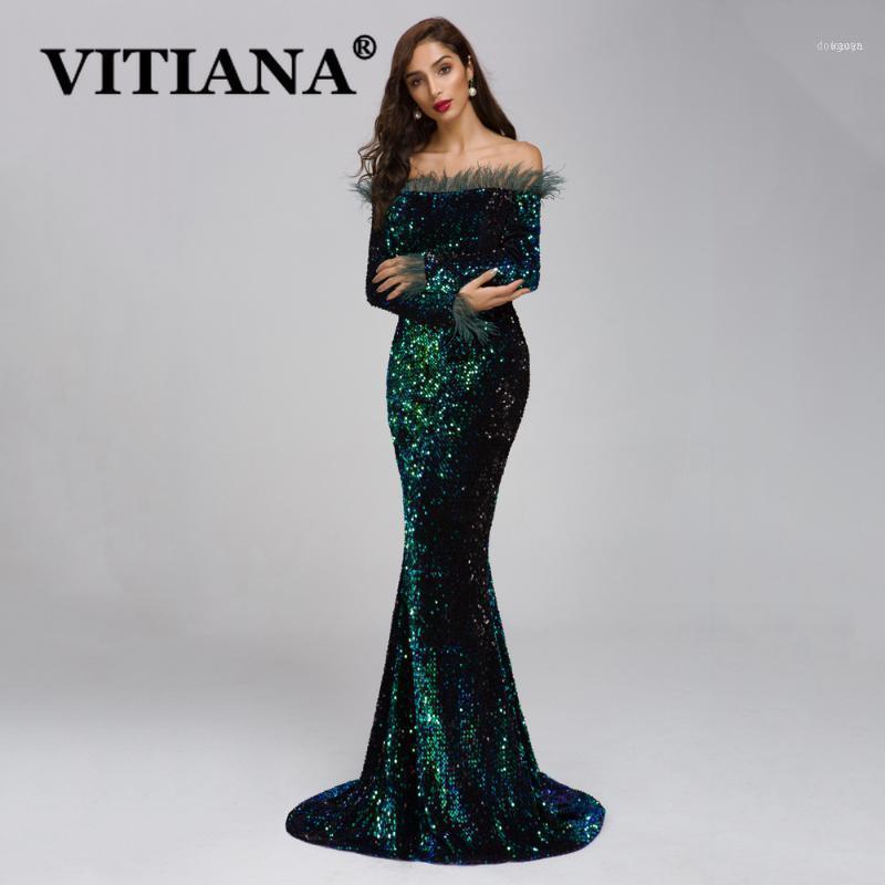 

Women Floor-Length Sexy Party Dress Female Elegant Sequined Off Shoulder Feathers Long Dresses Femme Blingbling Vestidos1, Wine