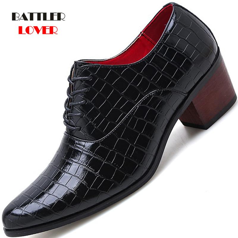 

6cm Men's High Heels Italy Style Fashion Shoes Man's Casual Party Dress For Male Elegant Pointed Wedding Groom Footwear, Black