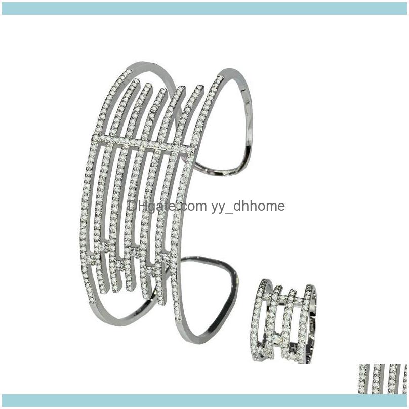 

Earrings Sets Jewelryearrings & Necklace Tc Luxury Classic Open Line Bracelet With Ring Jewelry Set Copper Zircon Art Wedding Women Gift B05, As pic