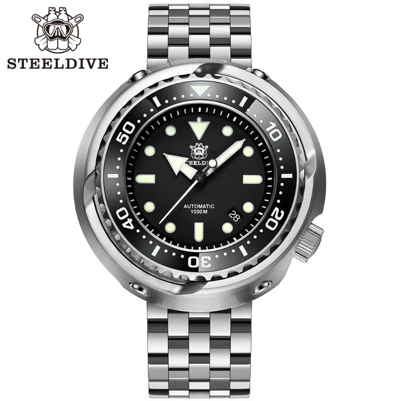 

Wristwatches Steeldive SD1978 Men's Tuna Diver Watch 1000M Water Resistant Oversize Stainless Steel Case NH35 Automatic Mechanical, 3steel band
