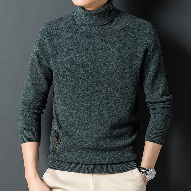 

Men's Sweaters 100% Pure Wool Turtleneck Sweater Autumn Winter Korean Jacquard Casual Slim Fit High Texture Bottomed Shirt, White;black