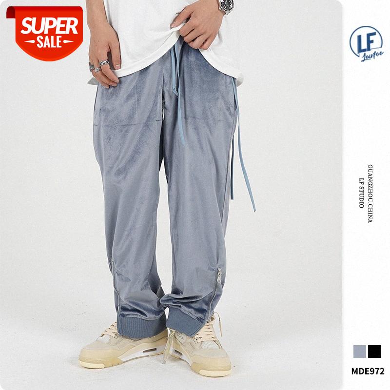 

LawFoo Chinese men's wear velvet surface zipper trousers casual pants #TY1C, Black