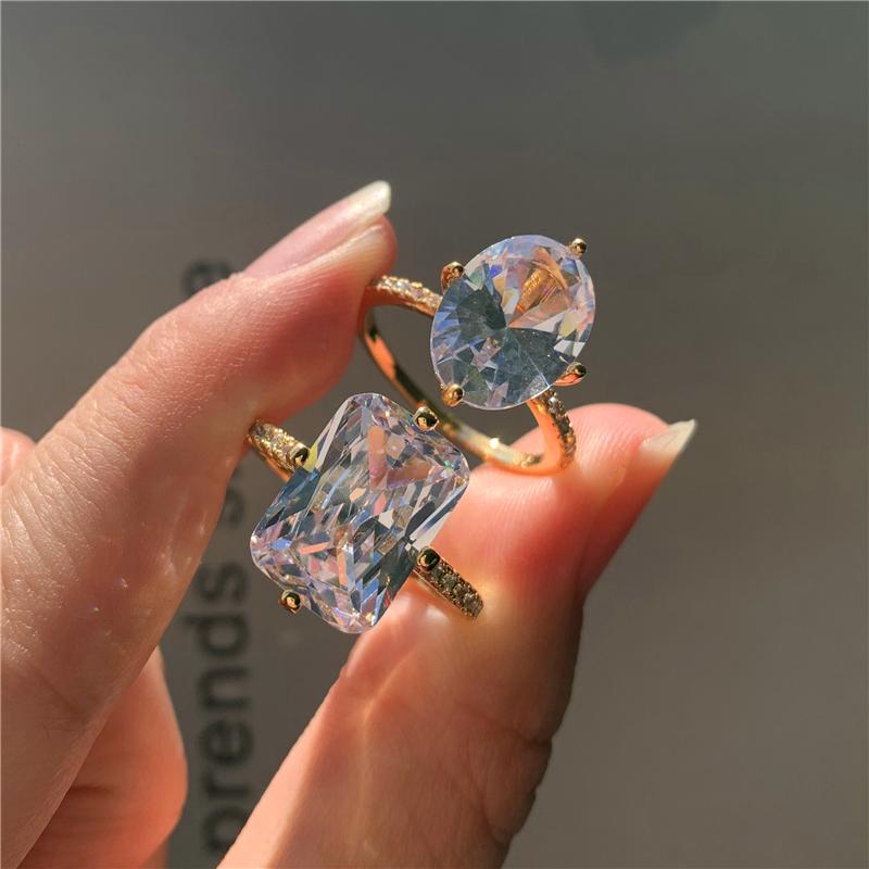 

Trendy Female Crystal Square Oval Ring Charm Gold Color Thin Wedding Rings For Women Dainty Bride White Zircon Engagement, Slivery;golden