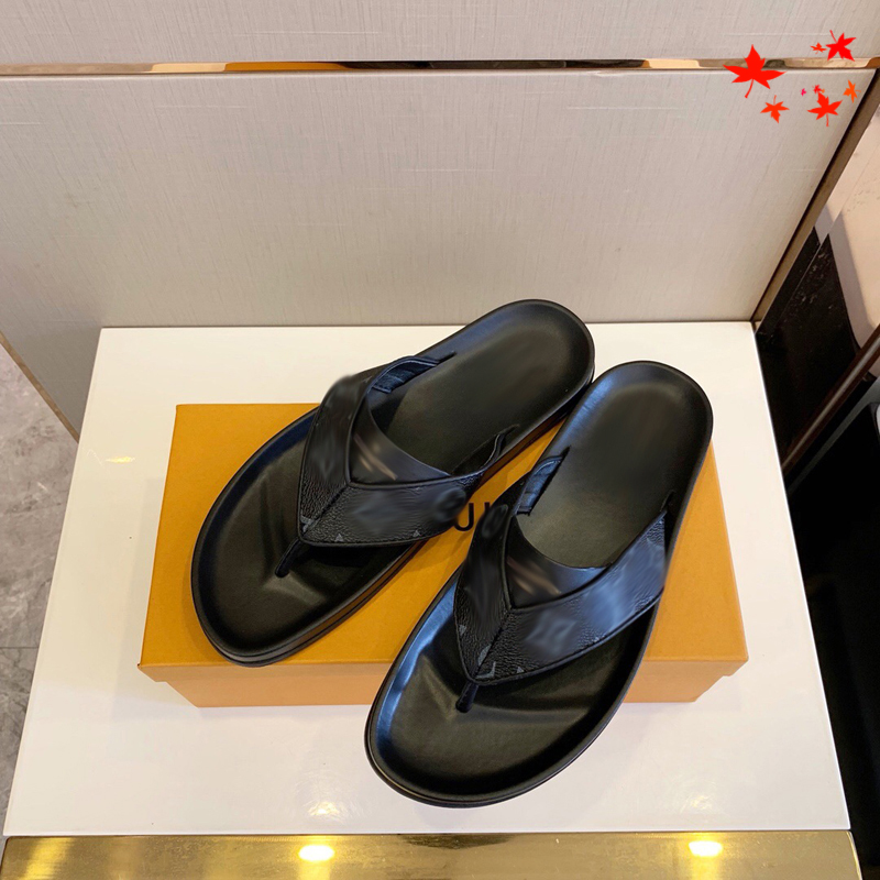 

2021 Slipper Designer Slide Summer sandals Fashion Men Beach Indoor Flat Flip Flops Leather luxurys Shoes mens Slippers with box Size 39-45 -H118, Black