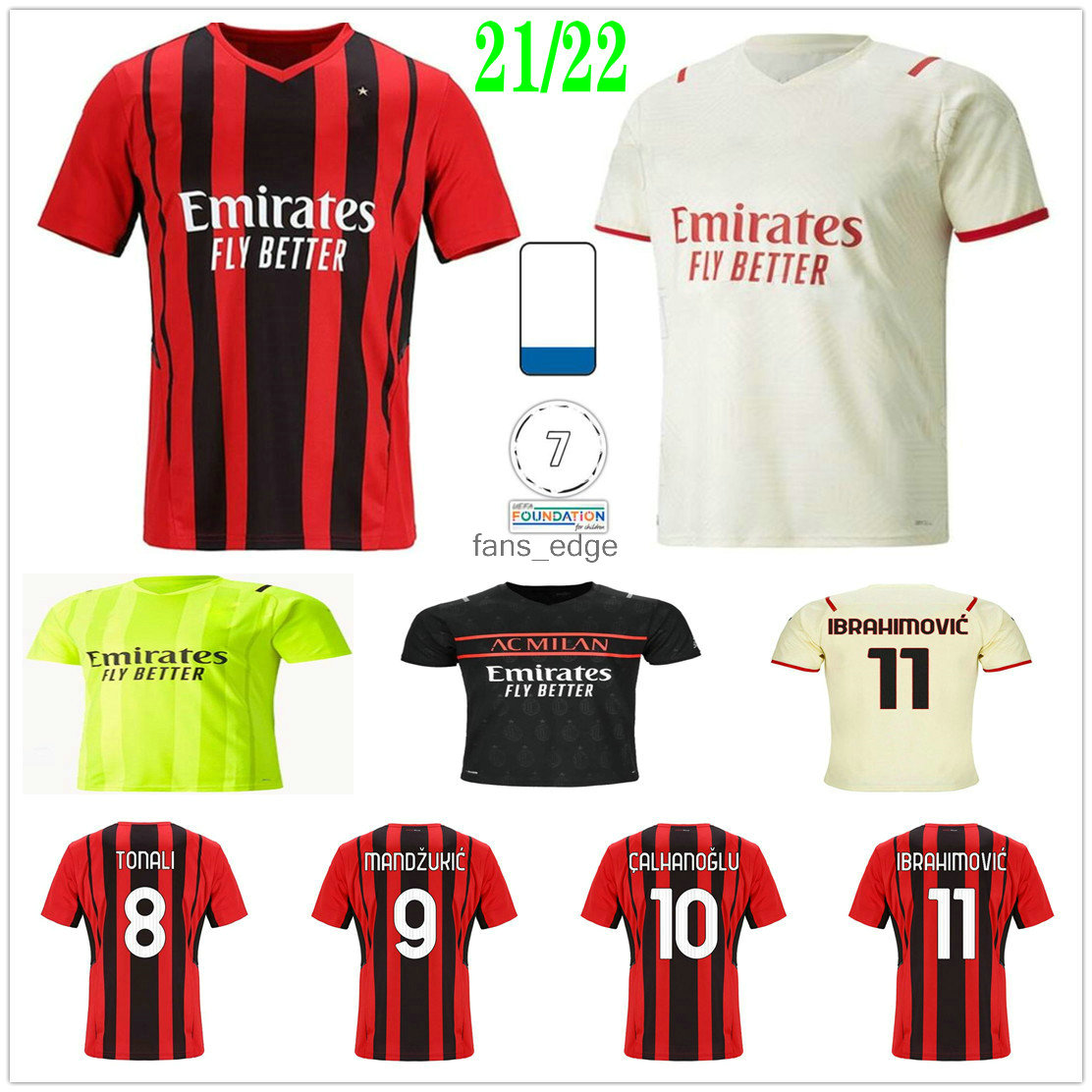 

2021 2022 AC Soccer Jerseys milan #11 IBRAHIMOVIC GIROUD BENNACER KESSIE ROMAGNOLI CALHANOGLU TONALI REBIC Custom 21 22 Men Woman Kids Home Away Third Football Shirt, Black men size s-xxl