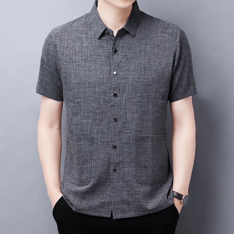 

Men's Casual Shirts 2022 Summer Brand Shirt Men Turn Down Collar Cotton Linen Plus Size Short Sleeve Beach 4XL, White;black